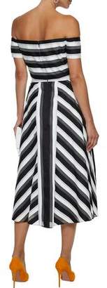 Lela Rose Off-the-shoulder Striped Cotton And Silk-blend Midi Dress