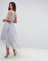 Thumbnail for your product : ASOS Design PREMIUM Crystal Bodice Tulle One Shoulder Midi Prom Dress