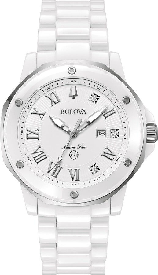 Bulova Ladies' Marc Anthony Marine Star White Ceramic and Stainless Steel 3-Hand Quartz Watch Style: 98P222