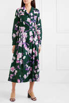 Thumbnail for your product : Dries Van Noten Pleated Floral-print Cotton-poplin Midi Dress - Green