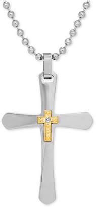 Macy's Men's Diamond Accent Two-Tone Cross Pendant Necklace in Stainless Steel & 10k Gold