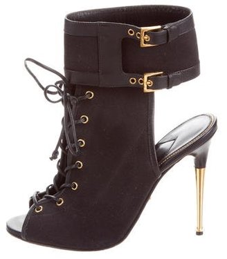 Tom Ford Leather-Trimmed Canvas Ankle Boots