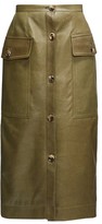 Thumbnail for your product : Marni Button-down Leather Midi Skirt - Green