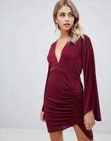 Thumbnail for your product : Missguided slinky flared sleeve mini dress in burgundy