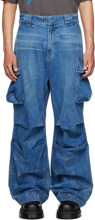 we11done Blue Washed Denim Cargo Pants - ShopStyle 