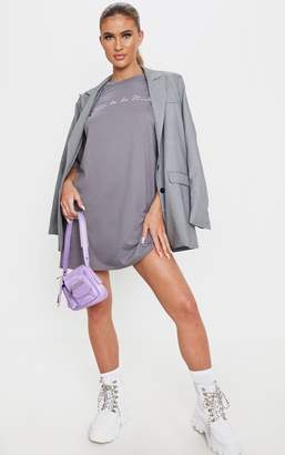 PrettyLittleThing Charcoal Grey Nice To Be Nice Oversized T-Shirt Dress