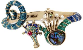 Betsey Johnson Gold-Tone Multi-Stone Seahorse Hinged Bangle Bracelet