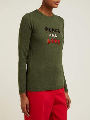 Bella Freud Peace And Love Cashmere Blend Sweater - Womens - Khaki Multi