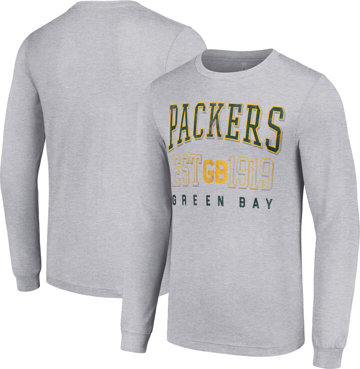 Men's Starter Heather Gray Green Bay Packers Throwback Logo Long Sleeve T-Shirt