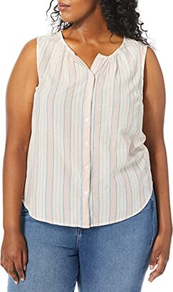 Lucky Brand Women's Plus Size Multi Colored Striped Sleeveless Shirt