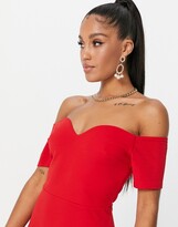 Thumbnail for your product : Club L London bardot thigh split maxi dress in red