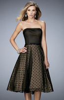 Thumbnail for your product : La Femme 22961 Strapless Dot and Stripes Tea Length Dress