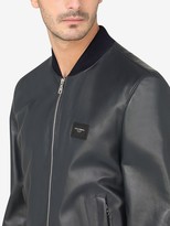 Thumbnail for your product : Dolce & Gabbana Logo-Tag Leather Bomber Jacket