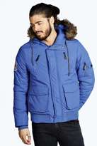 Thumbnail for your product : boohoo Padded Bomber with Faux Fur Trim Hood
