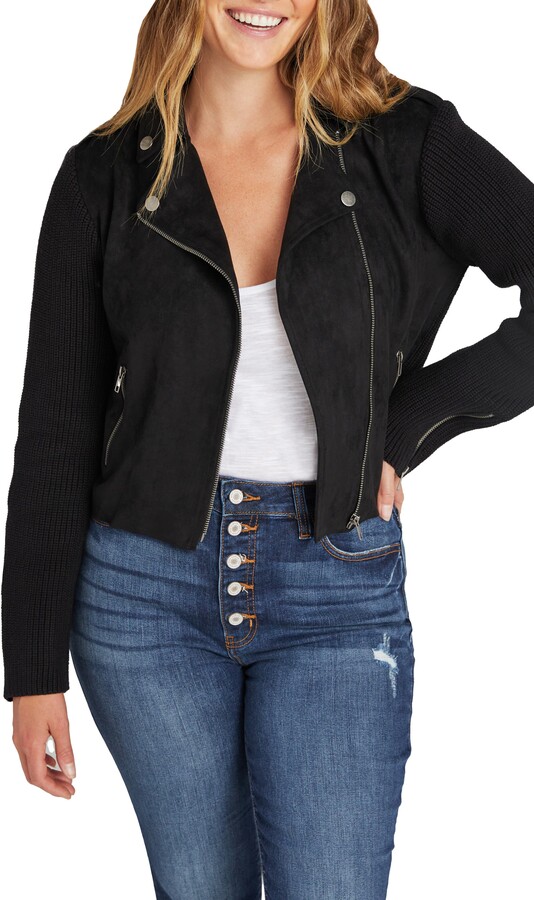 suede knit moto jacket