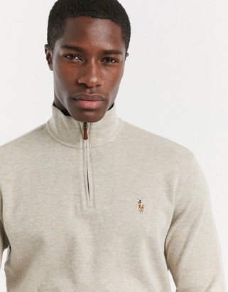 ralph lauren half zip waffle knit jumper beige