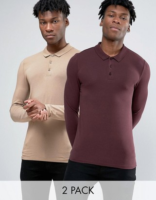 ASOS 2 Pack Extreme Muscle Long Sleeve Polo SAVE