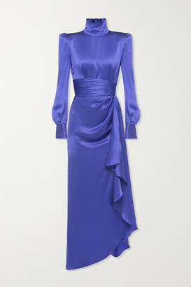 Alessandra Rich Draped Silk-satin Turtleneck Gown - Blue