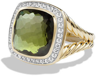 David Yurman Albion Ring with Green Orchid and Diamonds in Gold, Size 6