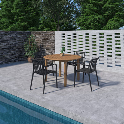 Hokku Designs Amazonia 5Pc Pethere FSC Wood And Resin Outdoor Patio Dining Set