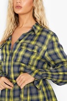 Thumbnail for your product : boohoo Belted Elastic Cuff Check Shirt Dress