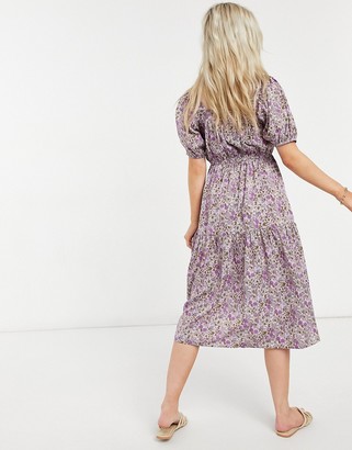 Influence Plus Influence Petite puff-sleeved midi dress in lilac floral