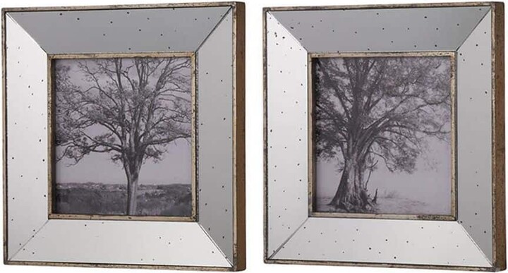 HomeRoots 1.5 in. x 15.2 in. Grey Vintage Style Mirrored Square Picture Frames Wall Art 2-Piece