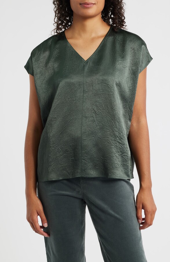 Eileen Fisher V-Neck Square Satin Top