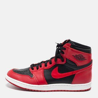 Nike Red/Black Leather Air Jordan 1 High Top Sneakers Size 47 - ShopStyle