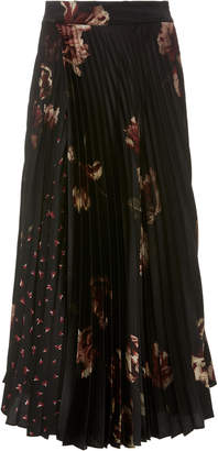 Vince Pleated Floral-Print Cashmere Midi Skirt