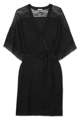 Eberjey Adora Lace-trimmed Stretch-modal Jersey Robe - Black