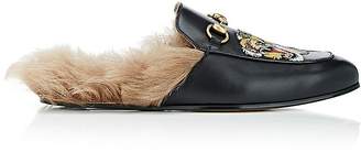 Gucci Men's Princetown Fur-Lined Leather Slippers