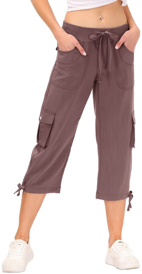 Cakulo Women's Capris Flare Pants Plus Size High Waist Crop Lounge Dressy Yoga Work Kick Slack Pants Leggings with Pockets 