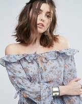Thumbnail for your product : Glamorous Petite Off Shoulder Frilly Hem Dress In Vintage Floral Print