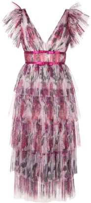 Marchesa Notte Frilled Pleated Dress