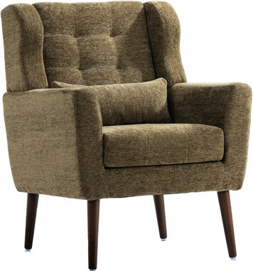 George Oliver Modern Chenille Armchair In Olive  Comfy Soft Padded For Living Room And Bedroom Use With Pillow Solid Wood Legs A Functional Practical Seat Armchai