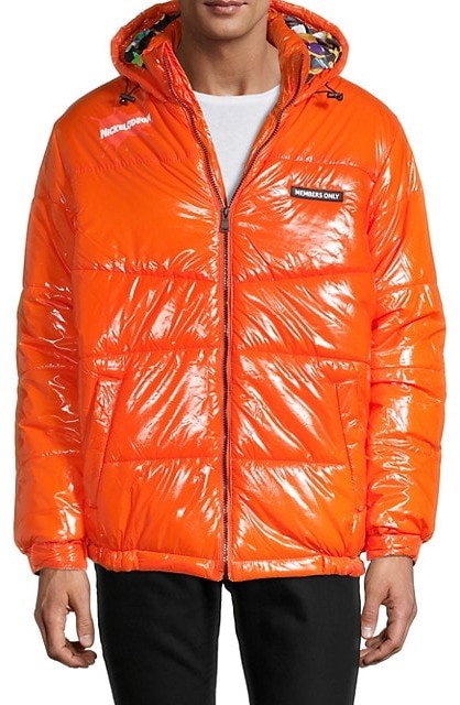 shiny orange bubble coat