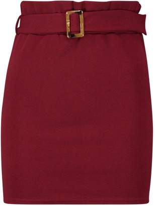 boohoo Petite Buckle Detail Belted Mini Skirt
