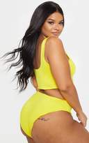 Thumbnail for your product : PrettyLittleThing Plus Bright Yellow V Bar Detail Bikini Top