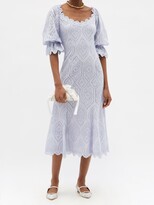 Thumbnail for your product : Luisa Beccaria Broderie-anglaise Cotton-poplin Dress - Light Blue