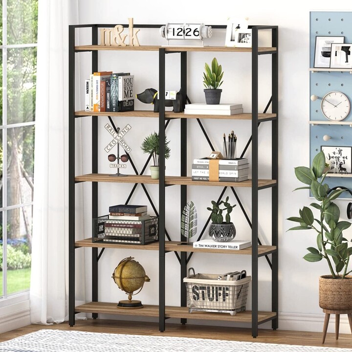 Howcool Tier Industrial Bookshelf, Double Wide Large Book Shelf, Heavy