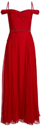 Jenny Packham Silk Pina Off-The-Shoulder Gown