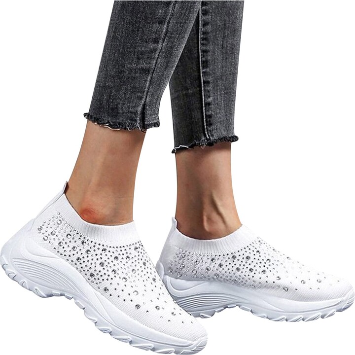 YJING Women's Trainers Rhinestone Shoes Comfortable Slip On Trainers Hiking  Shoes Mesh Breathable Running Shoes Sports Shoes Jogging Shoes Work Shoes  Street Running Shoes 01 Black - ShopStyle