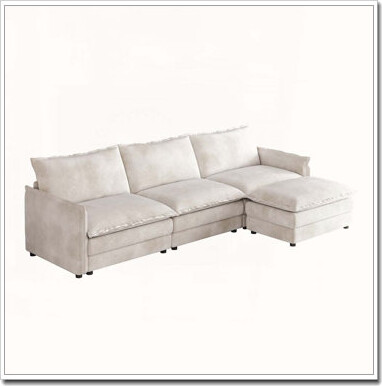 Latitude Run Corduroy Fabric 3-Seater Comfy Cloud Couch with Movable Footrest for Living Room