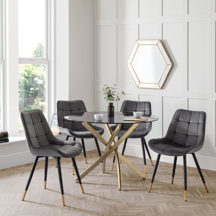 Dunelm Montero Round Dining Table with 4 Hadid Chairs, Glass Grey/Clear