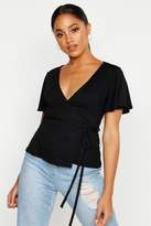 Thumbnail for your product : boohoo Frill Sleeve Tie Waist Top