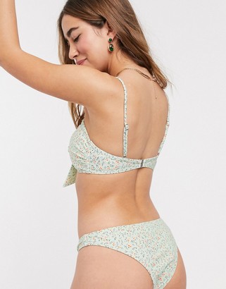 Y.A.S bikini top with detachable tie straps in green floral