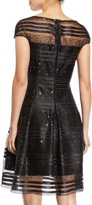 Talbot Runhof Embellished Cap-Sleeve Fit-and-Flare Cocktail Dress