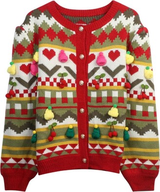 ZUOXQ Women Christmas Cardigan Geometric Pattern Cute Three-Dimensional  Christmas Jacquard Knitted Sweater Red - ShopStyle Knitwear