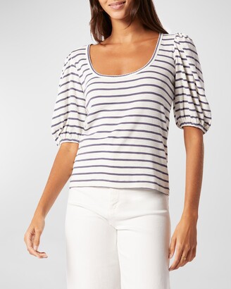 Halle Striped Puff-Sleeve Top